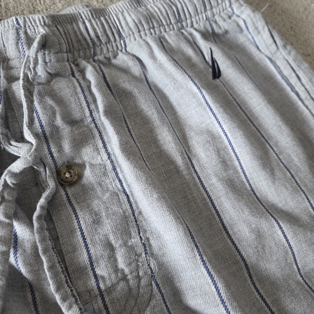 Nautica Mens Gray Blue Stripe Cotton Pajama Lounge Pants M